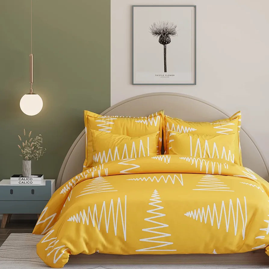The Home Style Supersoft Cotton King Size Printed Flat Double Bedsheet with 2 Pillow Cover 400 TC Maize Yellow