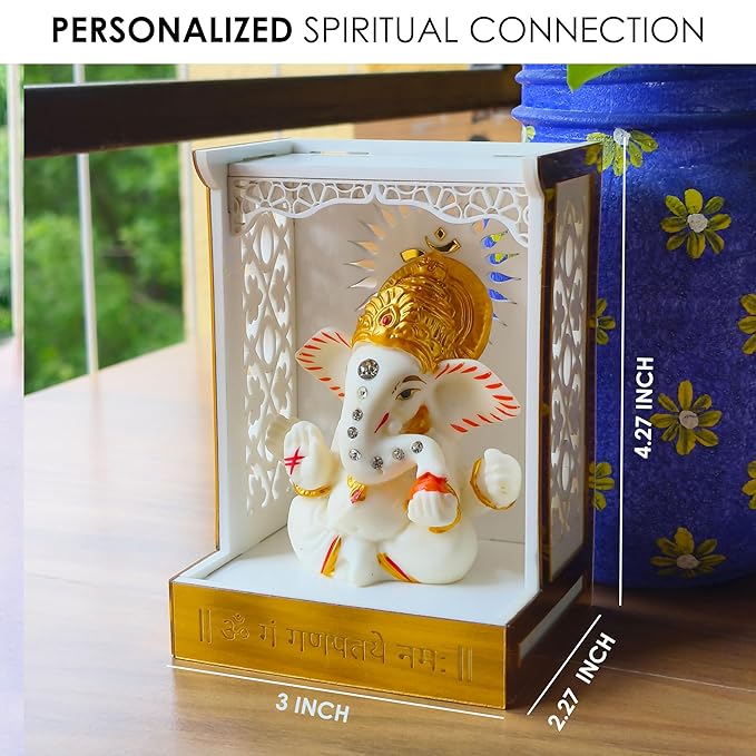 Solobolo Ganesh Idol for Car Dashboard With Small Temple for Car Dashboard, Ganesh Idol | Mandir With Idol