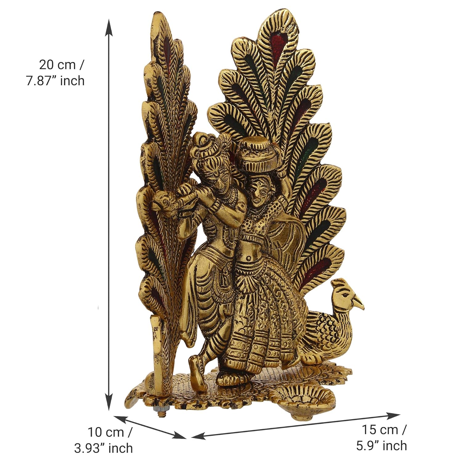 Ecraftindia Decorative Golden Metal Radha Krishna Idol With Diya Decorative Showpiece