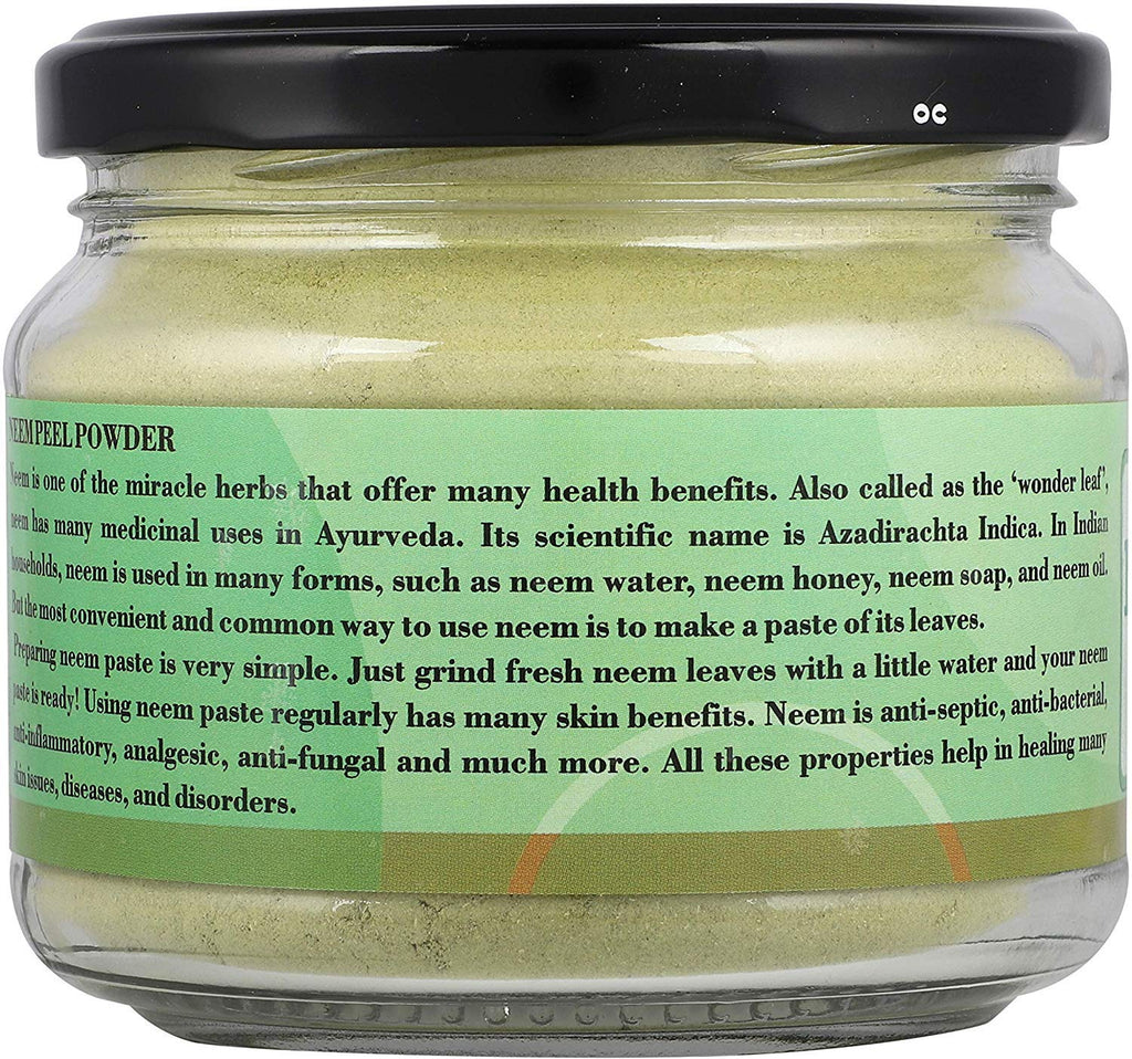 Go Organic Neem leaves powder for face, hair and body bath, food grade, 150 gm - Glass Storage