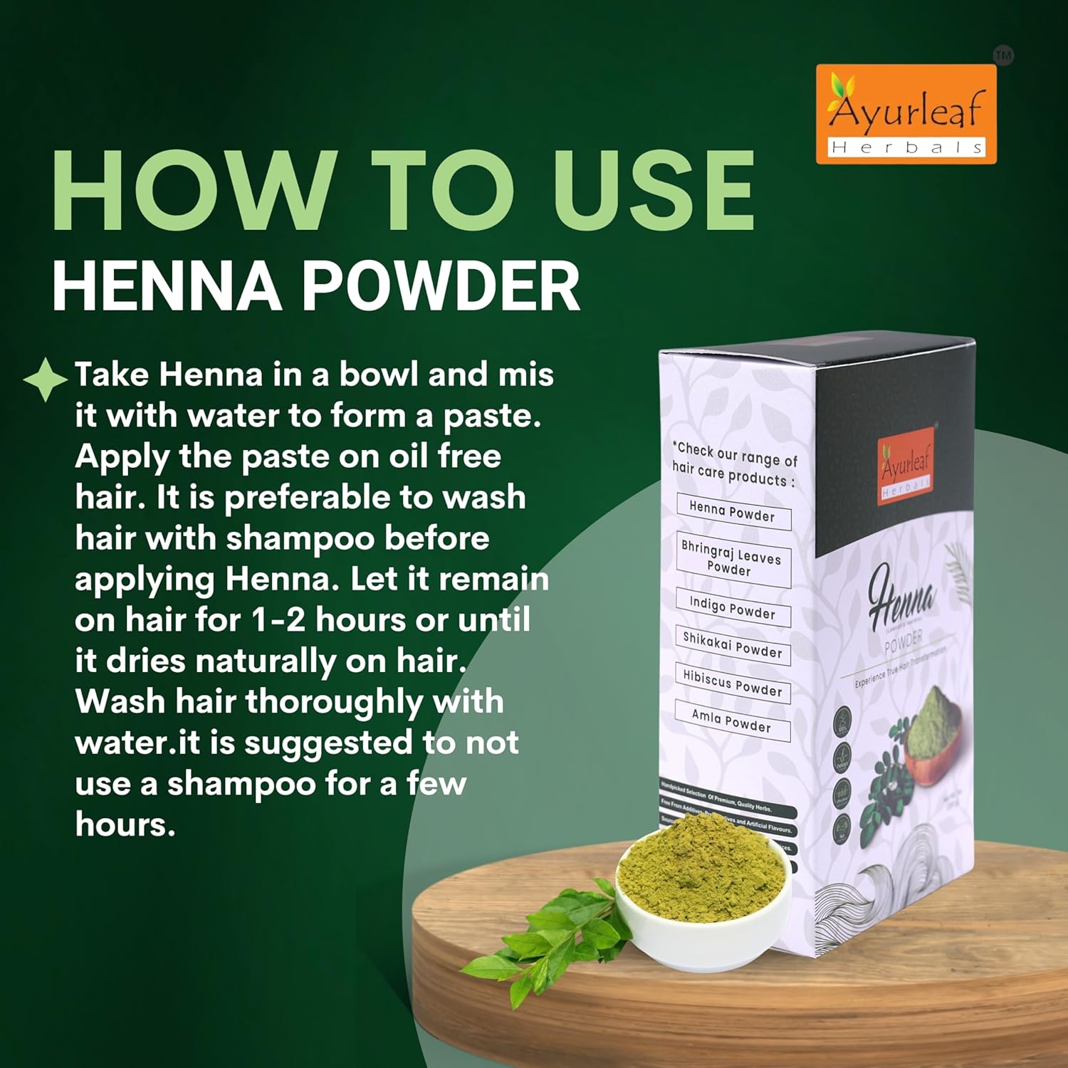 Ayurleaf Herbals Henna Powder | for Cooling Effect, Strengthens Hair, & Conditions Hair - 200 Gms