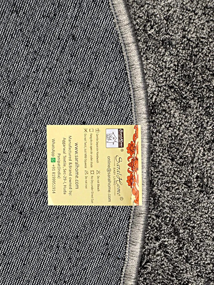 Saral Home Neon Shaggy Yarn Anti-Skid Round Mats Colour Dark Grey