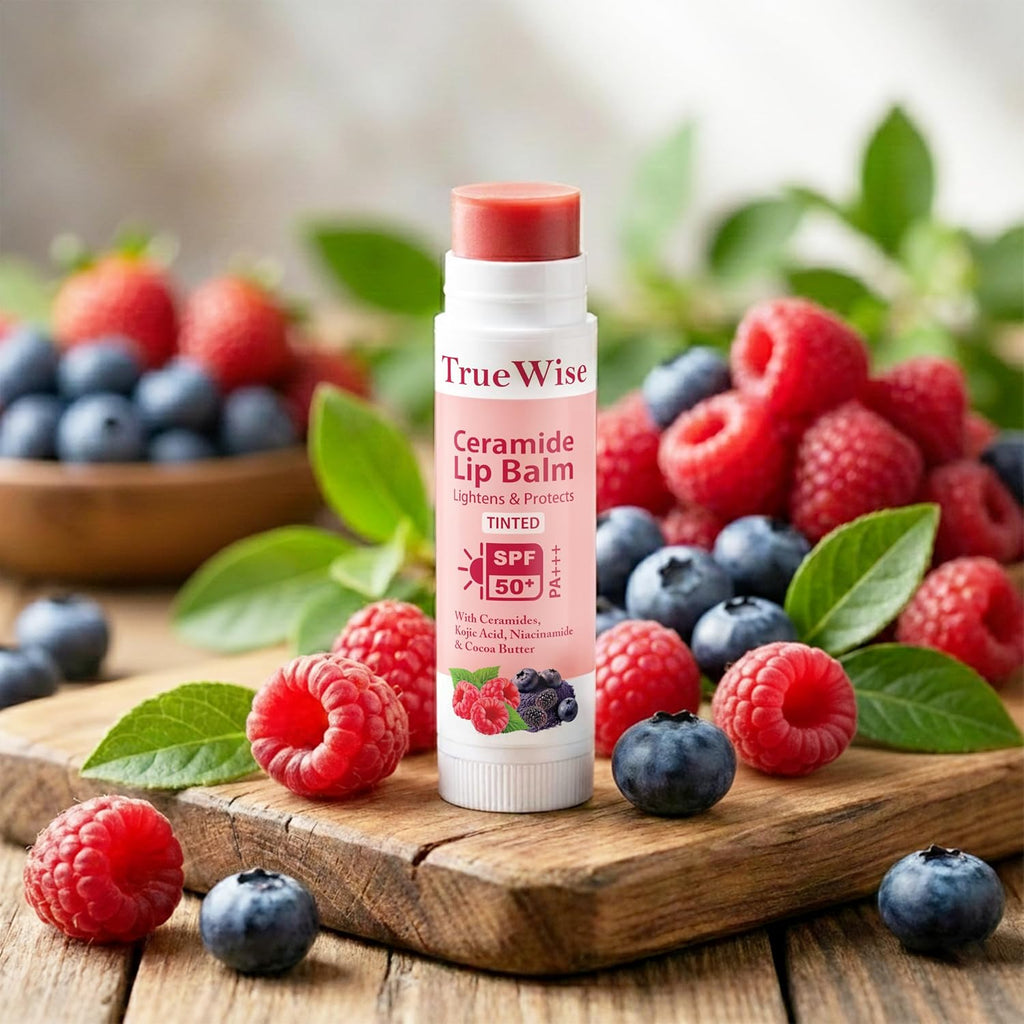 TrueWise Tinted Lip Balm with SPF 50 PA+++ | Brightening Pink Lip Balm For Dark Lips | Ceramides & Kojic Acid,Vitamin E, Soft, Glossy Lips for Women 5g