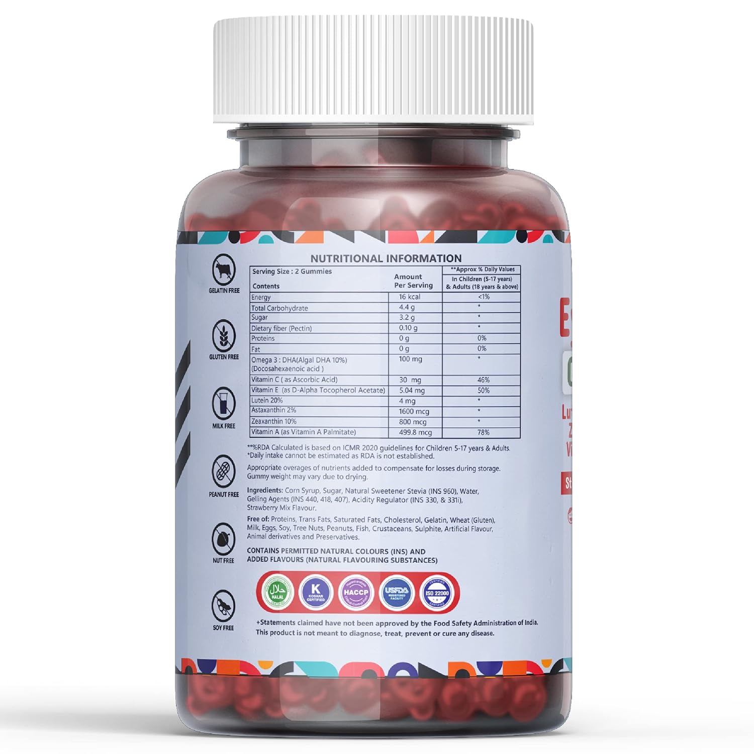 INLIFE Eye Care Gummies for Kids and Adults | Lutein and Zeaxanthin Supplement with Omega 3 Algal DHA, Astaxanthin, Vitamin A, C & E to Support Eye Health - 30 Gummies (Pack of 1)