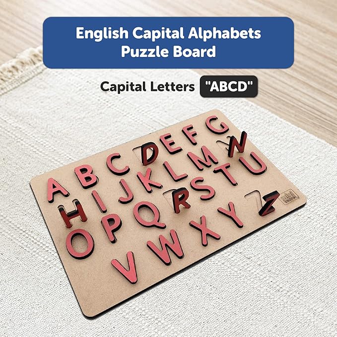 Mini Leaves Wooden Capital Alphabets Letters Learning Board Educational Puzzle for Kids 3+ Year