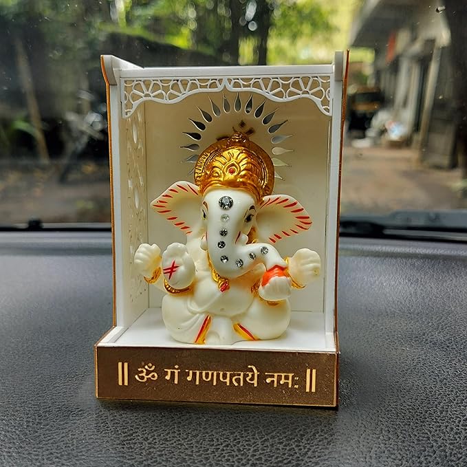 Solobolo Ganesh Idol for Car Dashboard With Small Temple for Car Dashboard, Ganesh Idol | Mandir With Idol