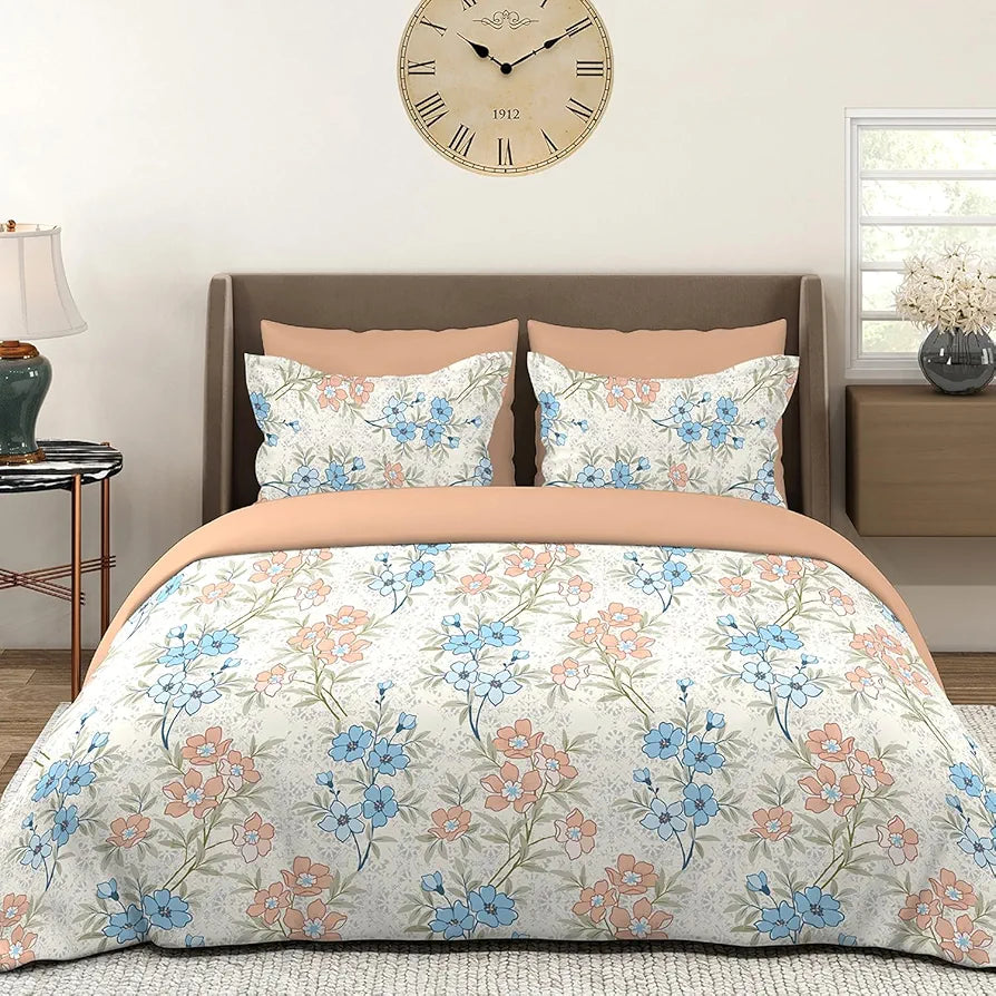 Layers Firenze Cotton Bedsheet Set for All Seasons Lightweight 140 TC Queen Size Dark Blue 1 Color