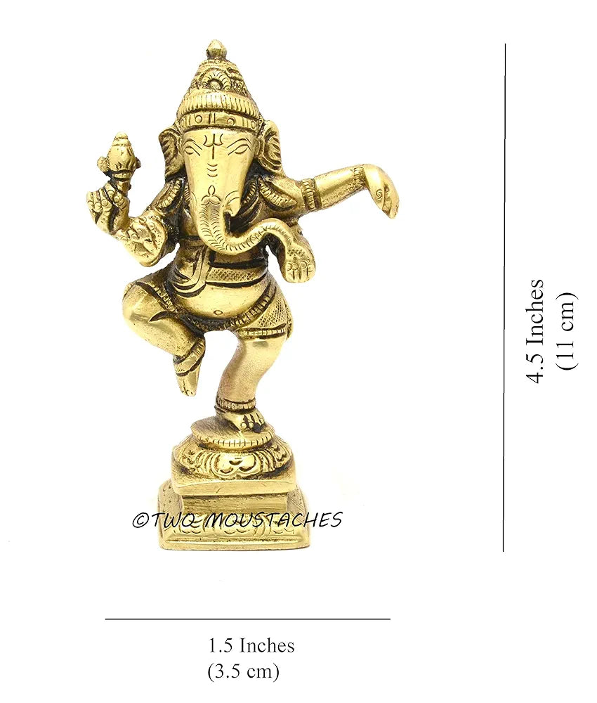 Two Moustaches Brass Dancing Ganesha Decor Idol