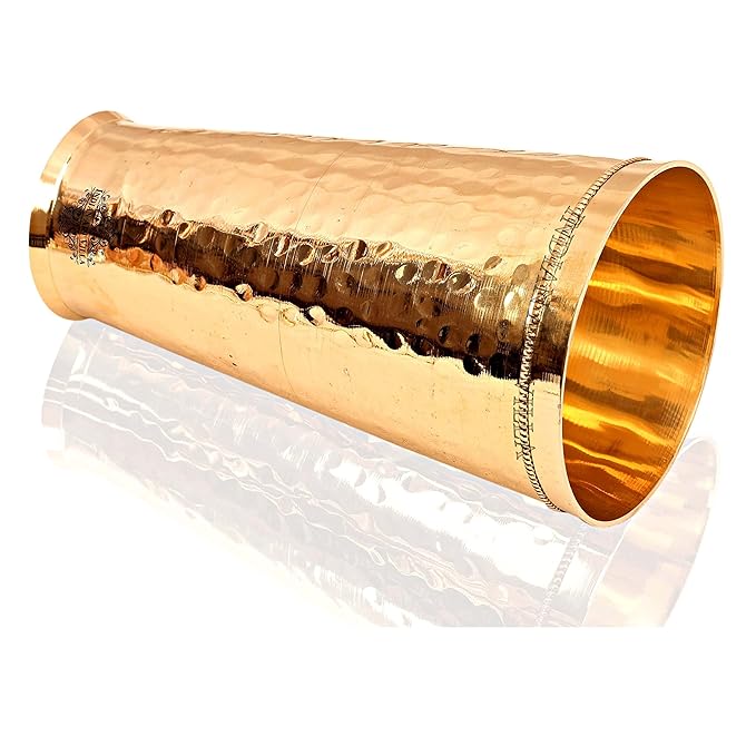 Indian Art Villa Brass Lassi Glass With Hammered Design Height-6.5" Inches Volume | 700 ml