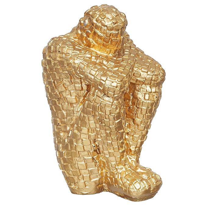 Ecraftindia Golden Polyresin Handcrafted Thinking Man Statue Human Figurine