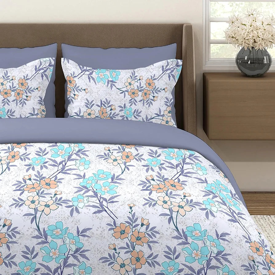 Layers Basicx Cotton Bedsheet Set for All Seasons Lightweight 120 TC King Size Blue Basicx