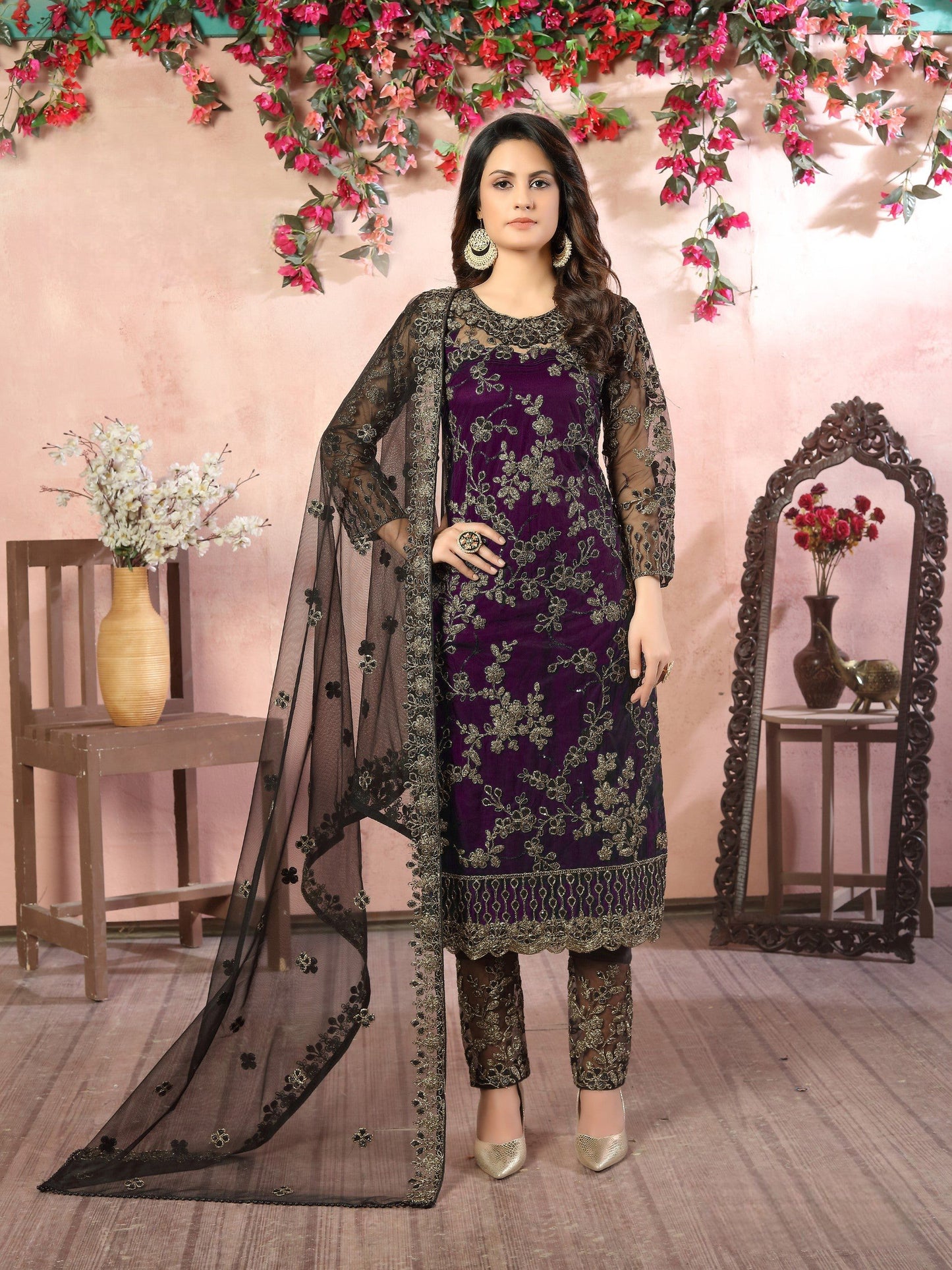 Anaita Purple Embroidered Net Salwar Suit