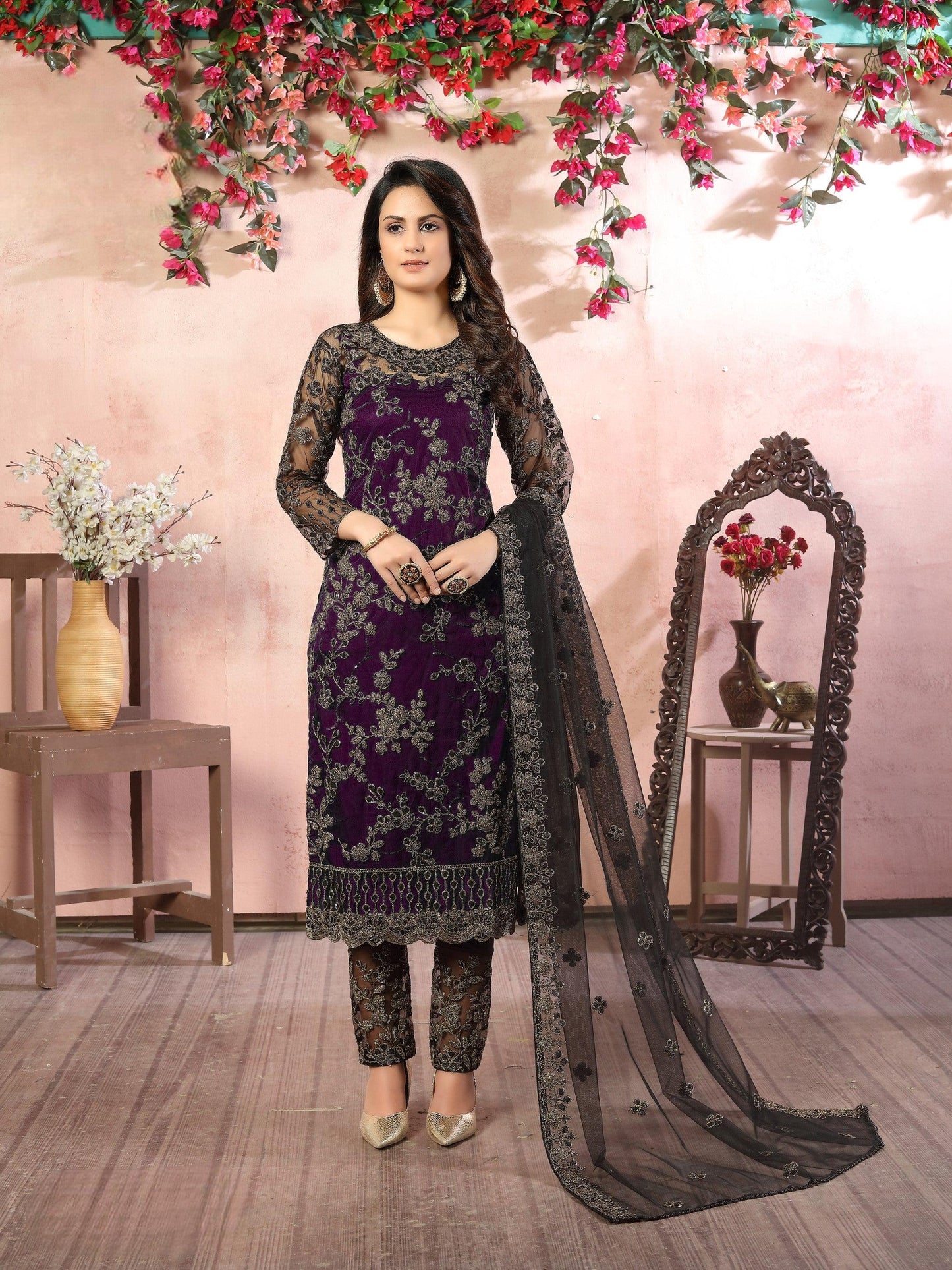 Anaita Purple Embroidered Net Salwar Suit