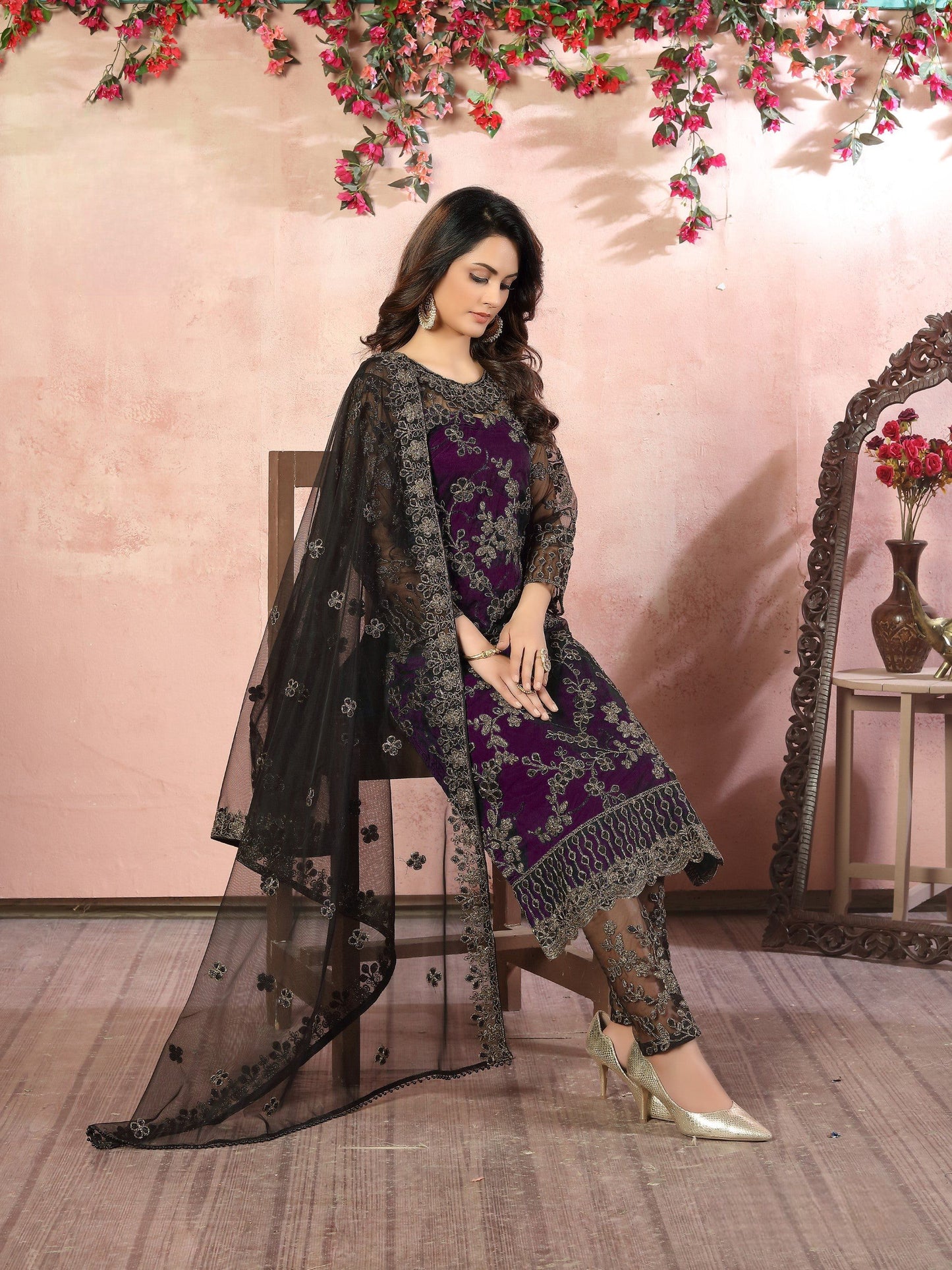 Anaita Purple Embroidered Net Salwar Suit