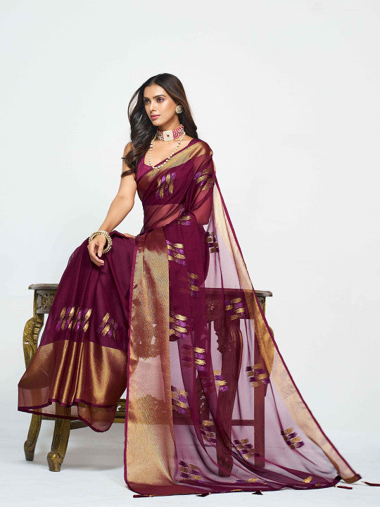 Sangria Woven Design Pure Chiffon Saree