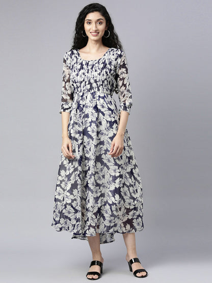 Souchii Floral Printed Chiffon Empire Midi Dress