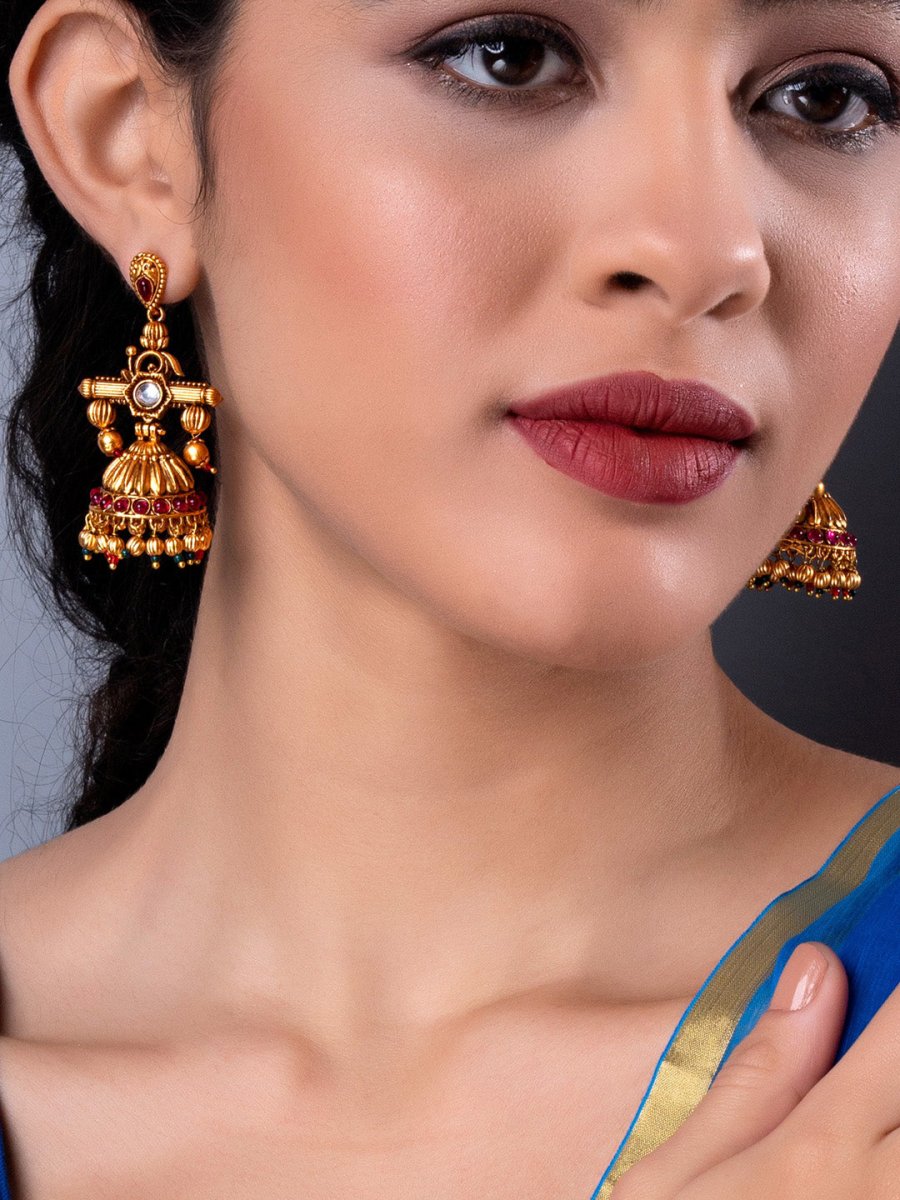 Aadita Gold-Toned Geometric Jhumkas Earrings