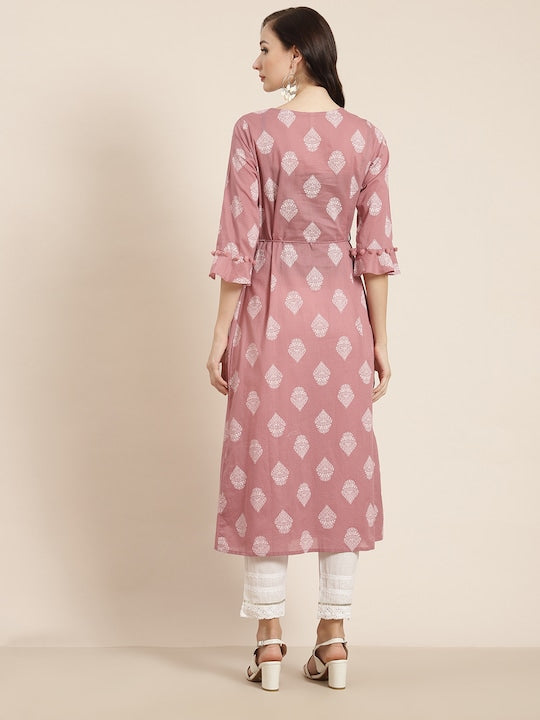 Juniper Women Pink & White Printed Indie Prints Kurta