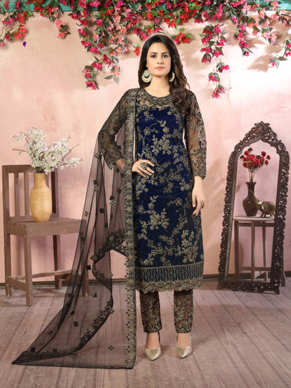 Anaita Navy Blue Embroidered Net Salwar Suit