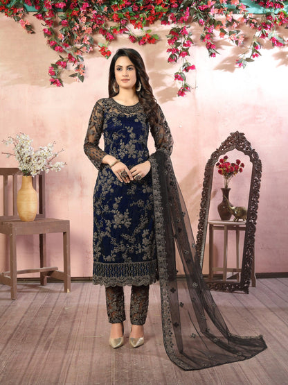 Anaita Navy Blue Embroidered Net Salwar Suit