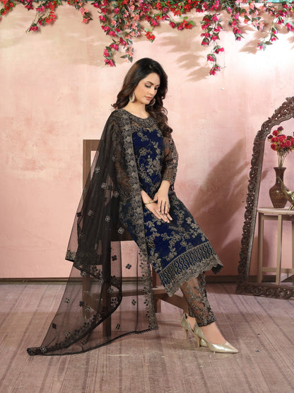 Anaita Navy Blue Embroidered Net Salwar Suit