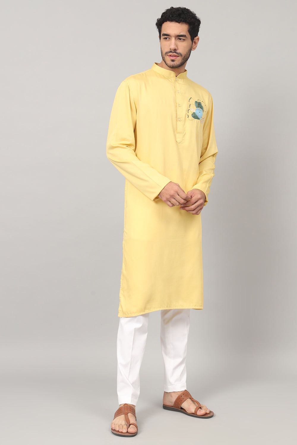 Abstract Embroidered Cotton Kurta by Hilo Design