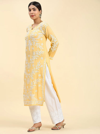 HOUSE OF KARI Ethnic Motifs Embroidered Chikankari Straight Kurta