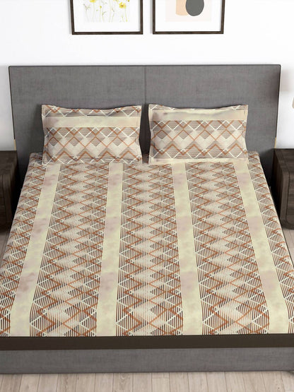 Story@home Brown & White Striped Microfiber 180 TC Bedsheet With Pillow Cover