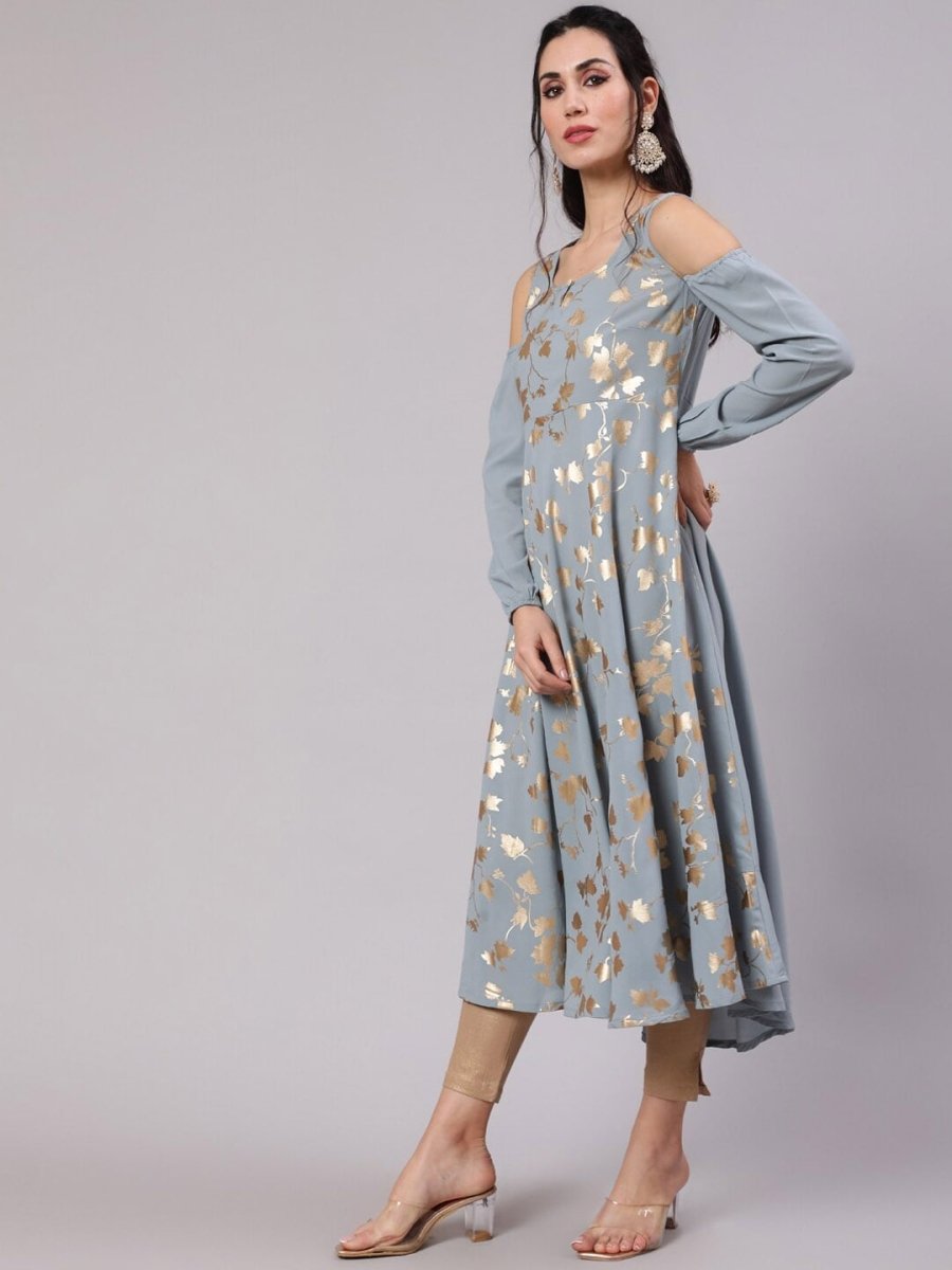 Aks Floral Printed Cold Shoulder Sleeves Pure Georgette Anarkali Kurta