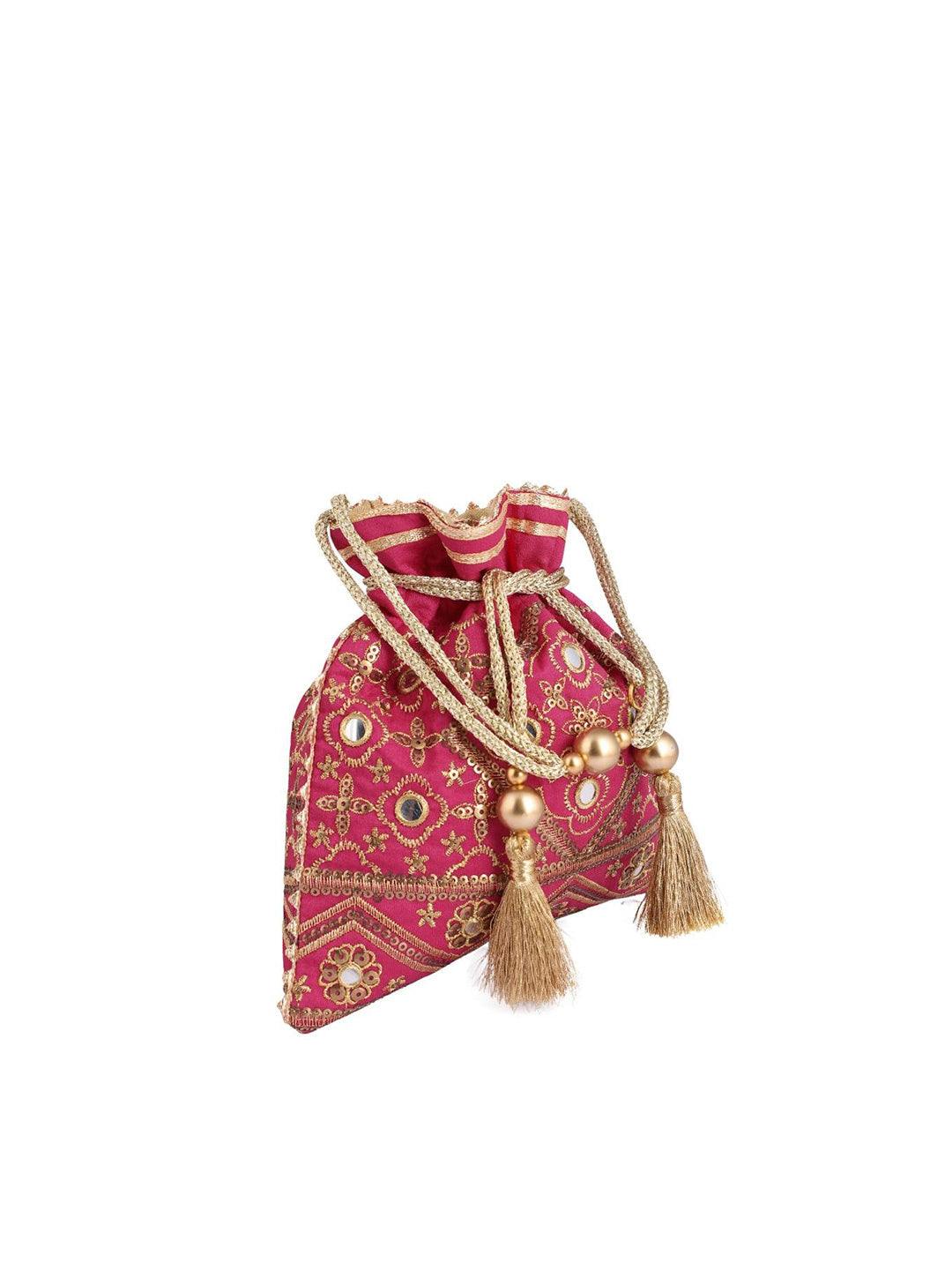 Masq Pink & Gold-Toned Embroidered Potli Clutch