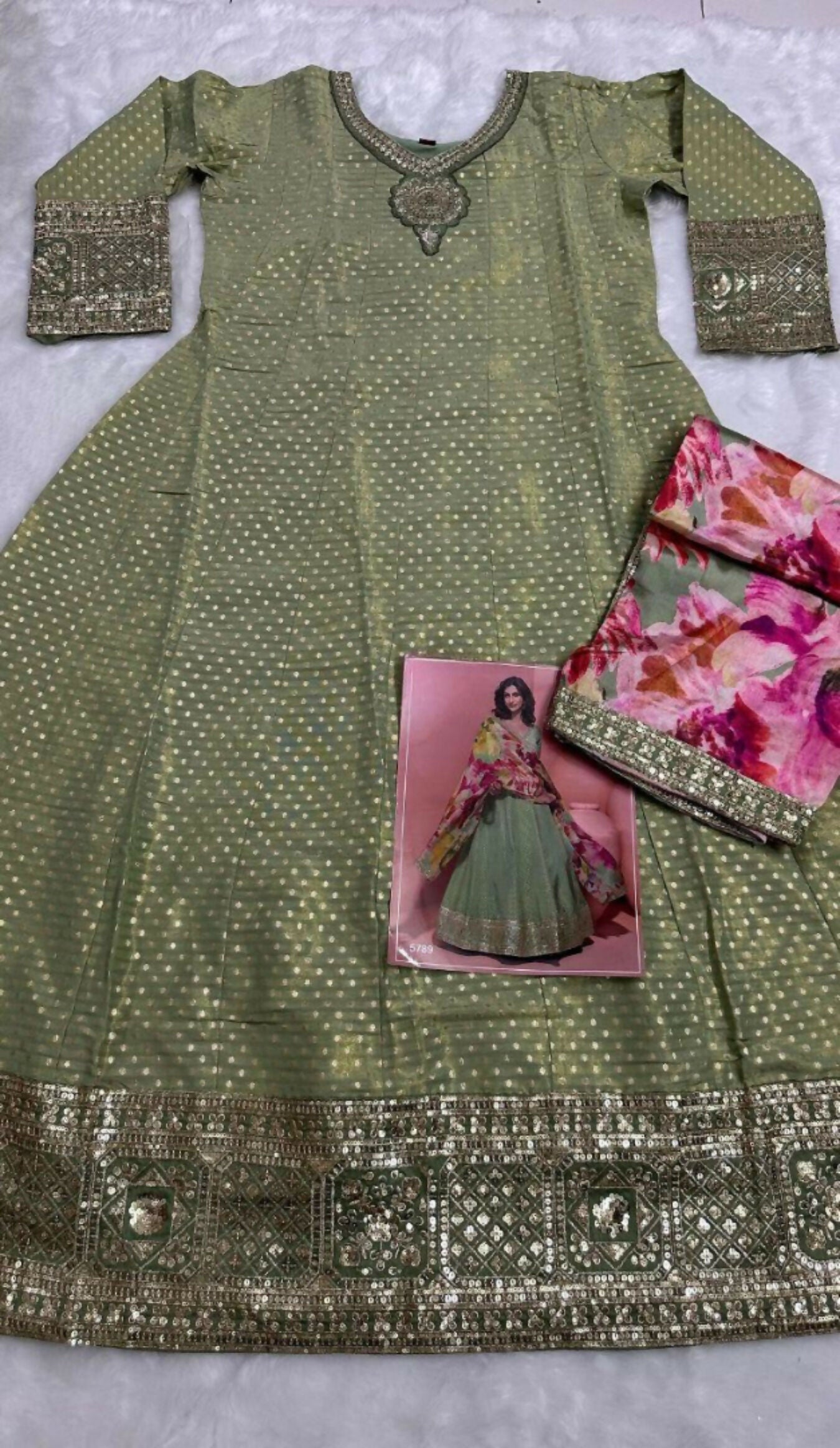 Anaita Green Shimmer Stitched Anarkali Suit with Sequins Embroidery Foil Stitch Work