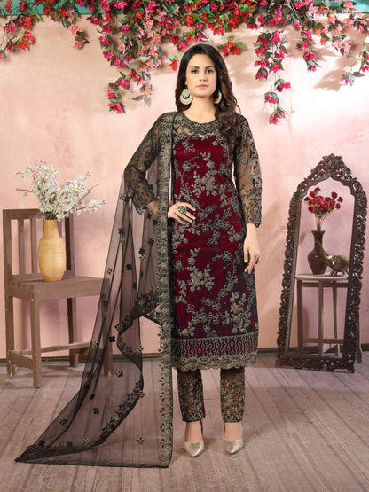 Anaita Maroon Embroidered Net Salwar Suit