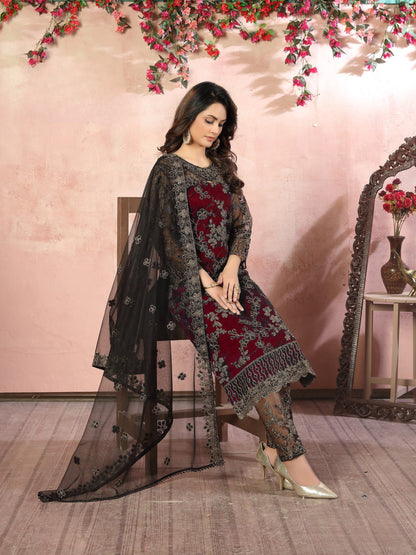 Anaita Maroon Embroidered Net Salwar Suit