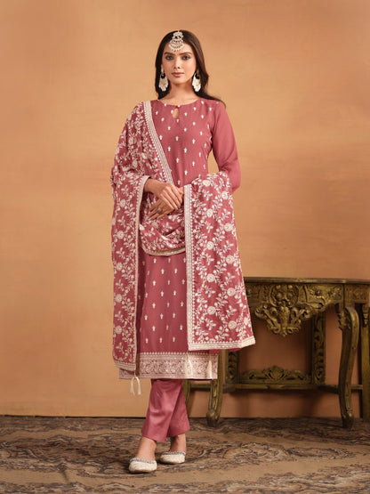 Anaita Brown Embroidered Faux Georgette Salwar Suit