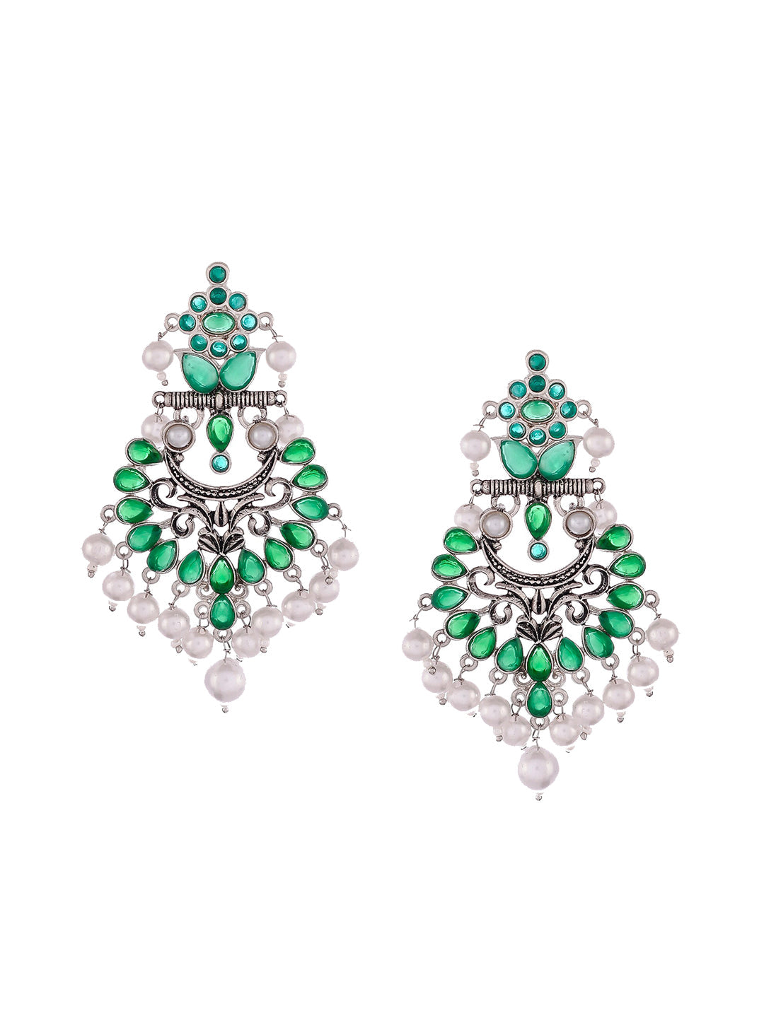 Shoshaa Silver-Plated Green Handcrafted Drop Earrings With Pearl