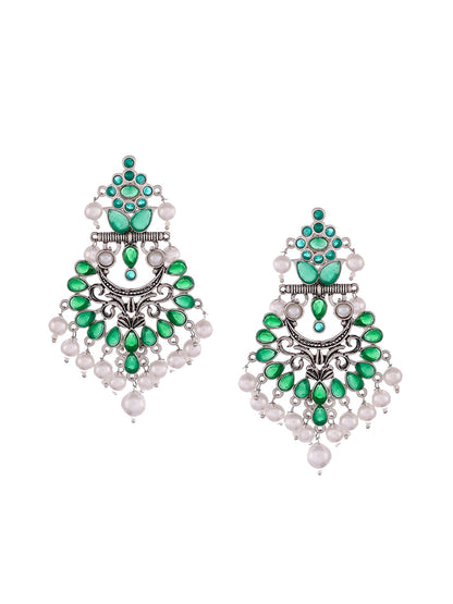 Shoshaa Silver-Plated Green Handcrafted Drop Earrings With Pearl