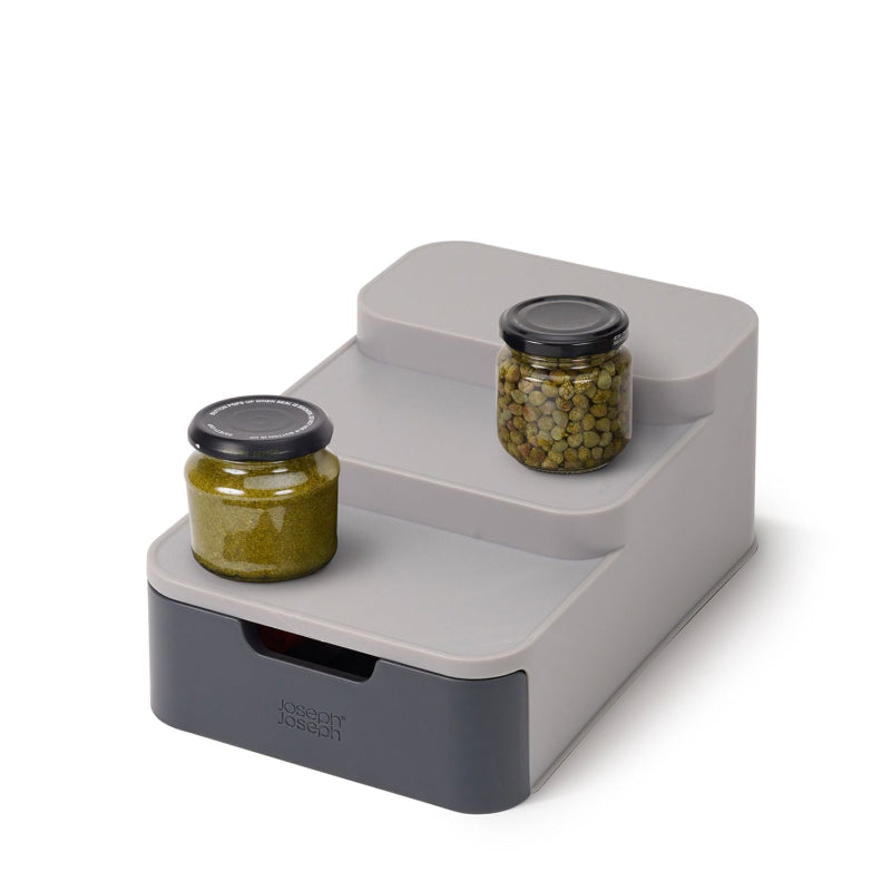 Cupboard Store Compact Gray 3 Tier Shelf Organizer with Drawer
