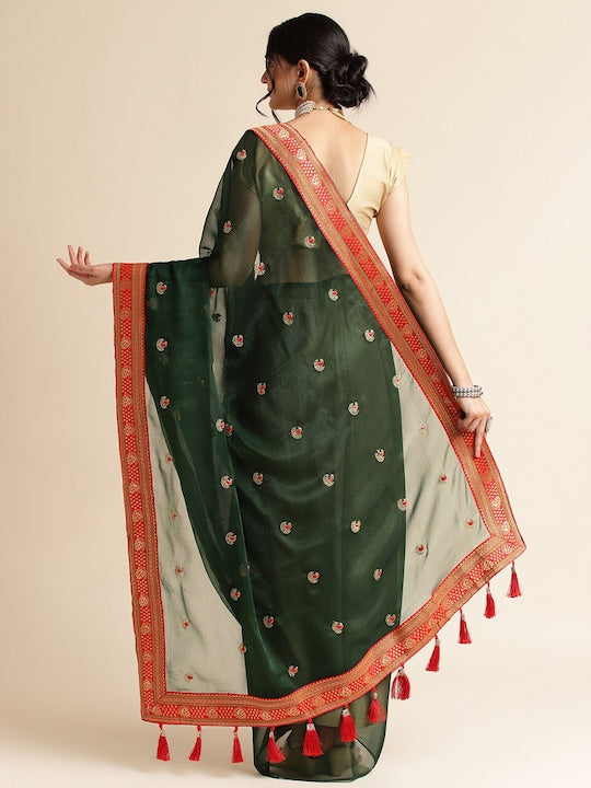Fabmora Ethnic Motifs Embroidered Net Saree