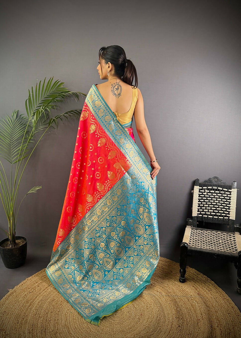 Joban Fashion Turquoise Butti Banarasi Silk Sarees