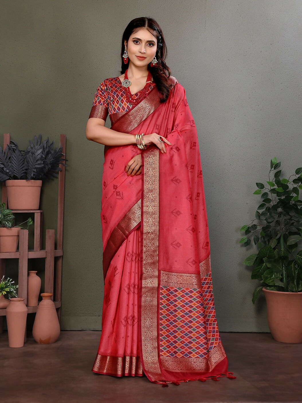 Joban Fashion Carrot Red Woven Design Banarasi Silk Sarees
