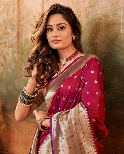 Anaita Maroon Designer Zari Weaving Pure Paithani Silk Saree With Blouse