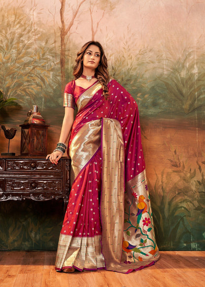 Anaita Maroon Designer Zari Weaving Pure Paithani Silk Saree With Blouse