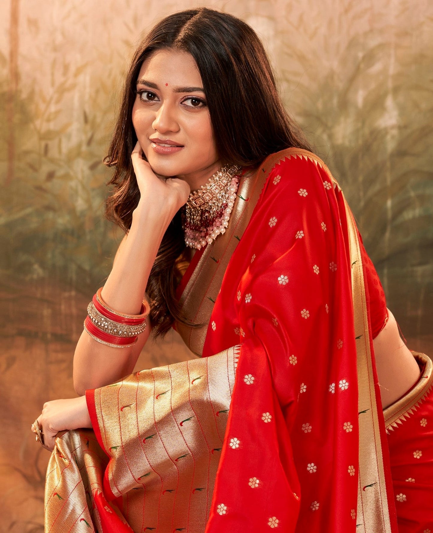 Anaita Red Designer Zari Weaving Pure Paithani Silk Saree With Blouse