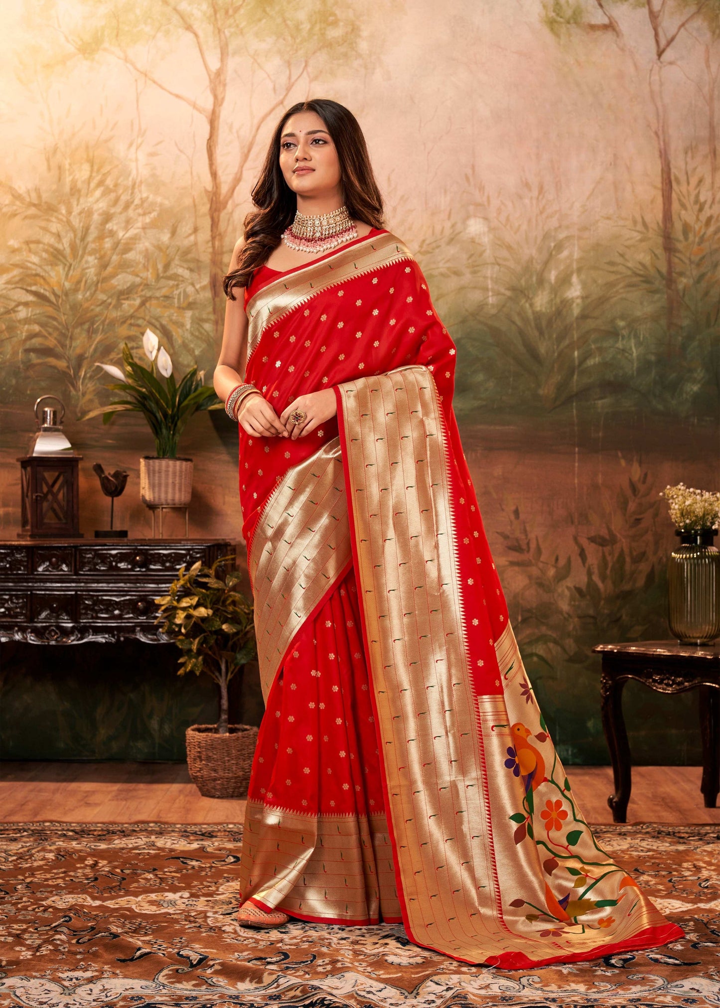 Anaita Red Designer Zari Weaving Pure Paithani Silk Saree With Blouse