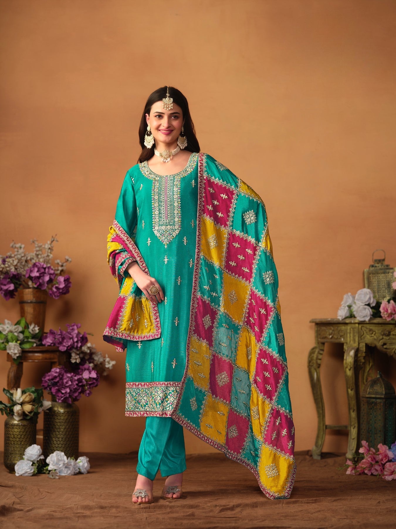 Anaita Blue Embroidered Soft Organza Salwar Suit