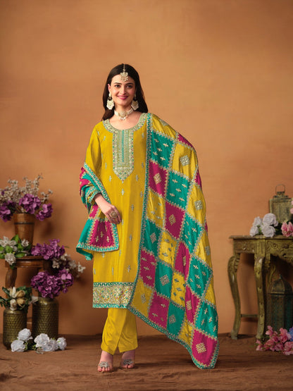 Anaita Mustard Embroidered Soft Organza Salwar Suit