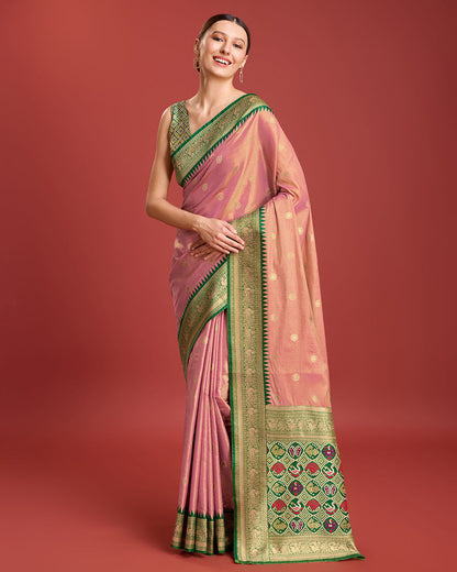 Monjolika Fashion Exquisite Designs With This Regal Rose Pink Patola Pallu Banarasi Tissue Silk Saree