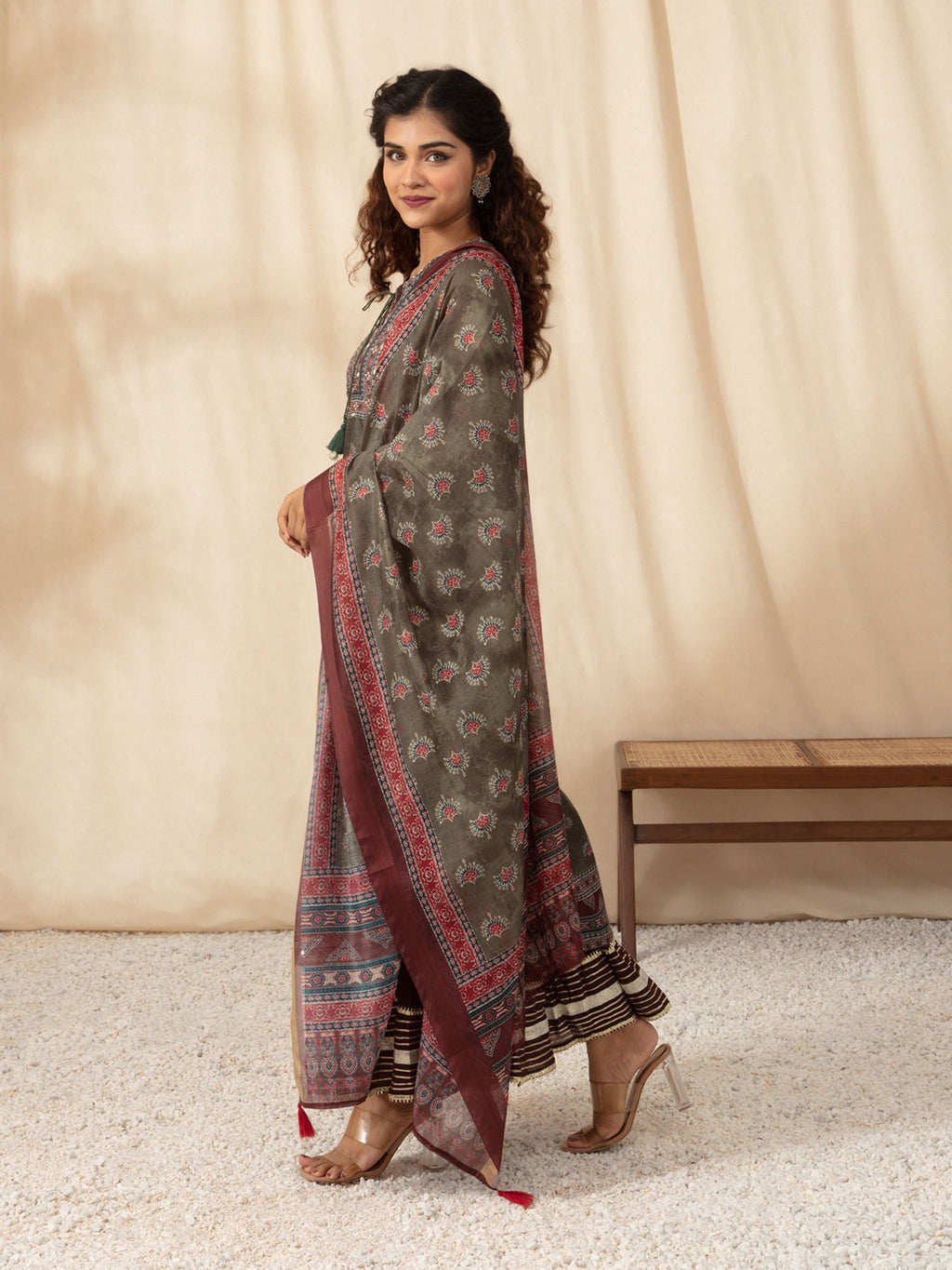 Likha Green Gotapatti Embroidered Kurta Sharara and Dupatta LIKSKD96 (Set of 3)