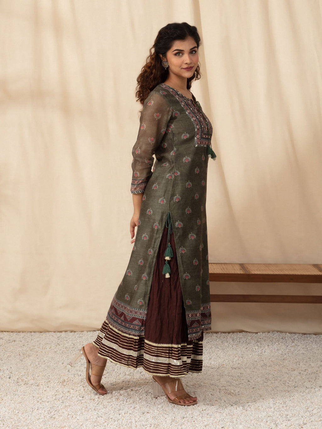 Likha Green Gotapatti Embroidered Kurta Sharara and Dupatta LIKSKD96 (Set of 3)