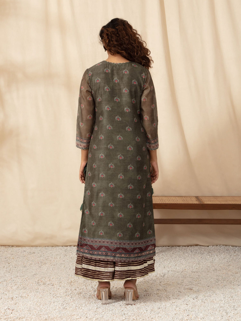 Likha Green Gotapatti Embroidered Kurta Sharara and Dupatta LIKSKD96 (Set of 3)